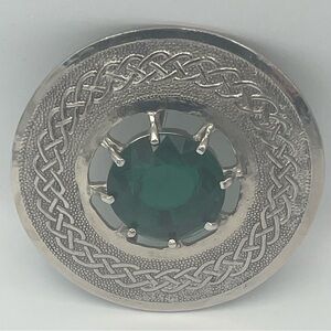 Accessocraft NYC Round Silver Tone Green Rhinestone Belt Buckle